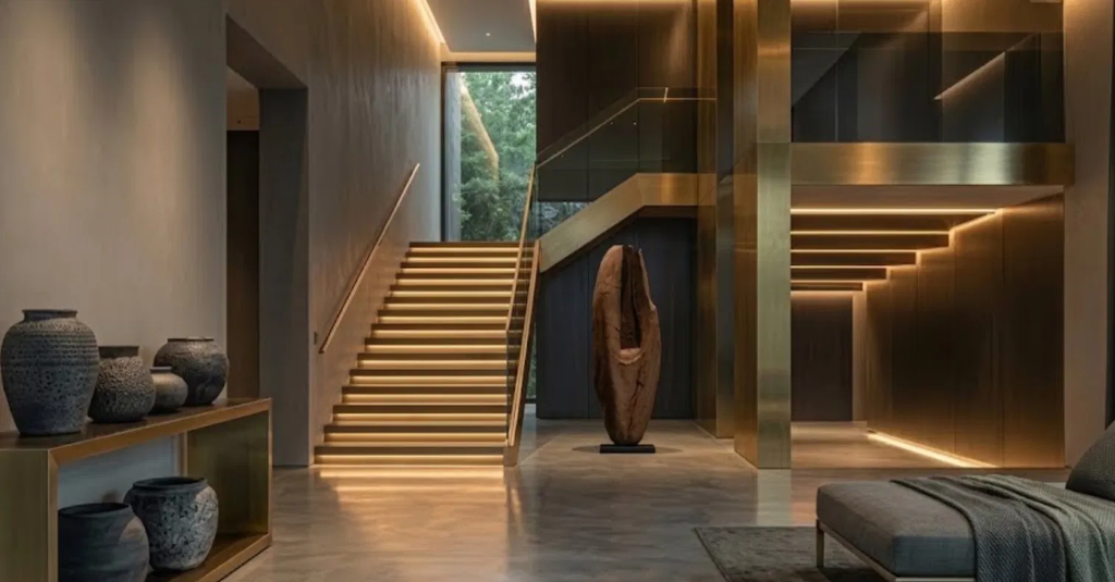 Minimalist lounge looking out on forest canopy