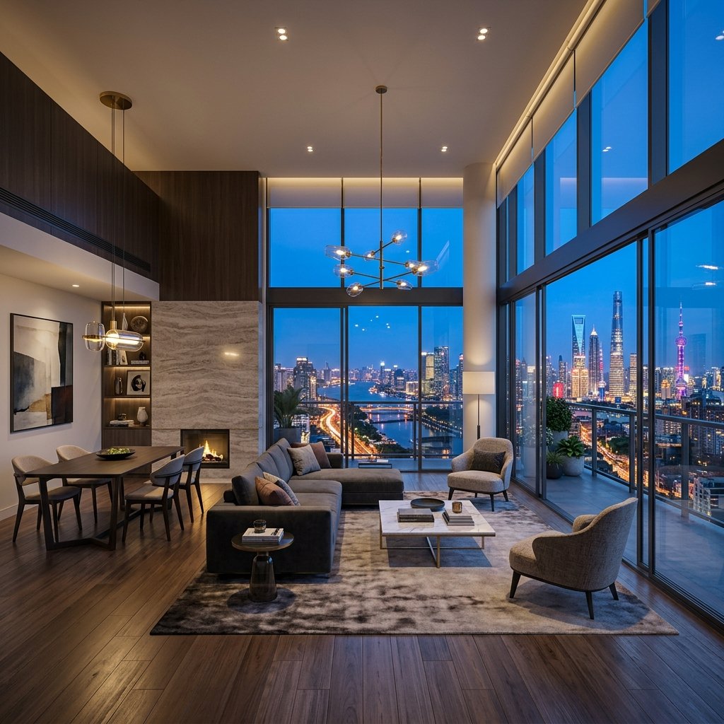Modern penthouse apartment canopy view